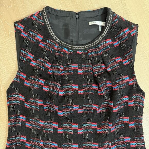 Trina Turk Shimmer Tweed Boucle Chain Trim Sheath Shift Dress Sz 12 Good Night - Picture 2 of 8